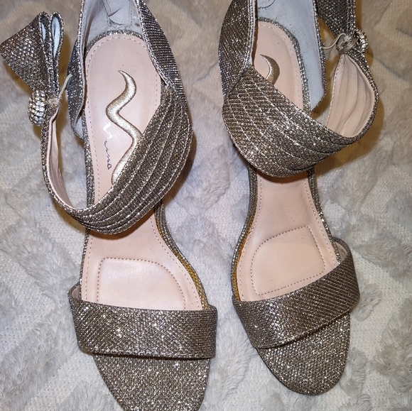 Size 8 Latte Glam Bling Sparkly Metallic Open Toe High Heels Nina Prom Wedding - Picture 3 of 8